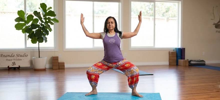 Therapeutic yoga poses focusing on knee strengthening, joint support, and mobility improvement