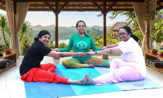 Sushma Srivastava leading a specialized yoga workshop focusing on advanced alignment, breathwork, and community connection